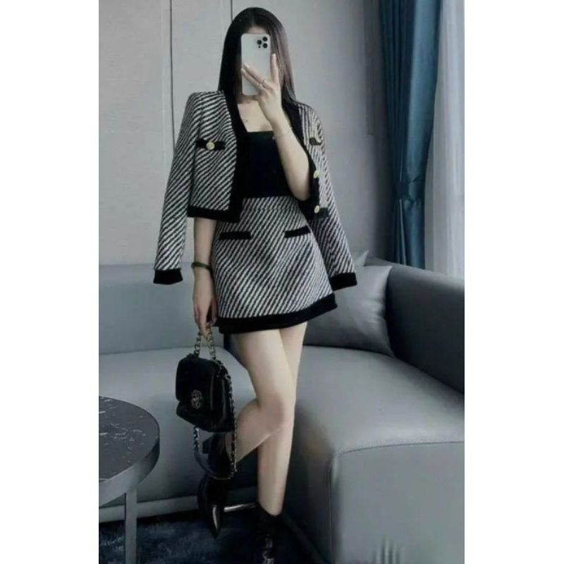 Set dạ phối viền nhẹ nhàng tiểu thư