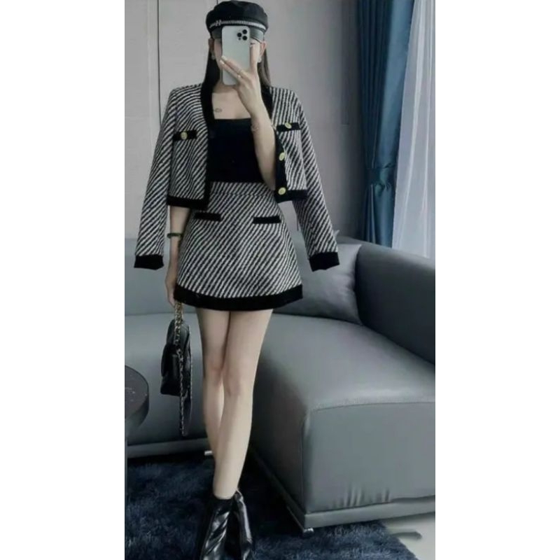 Set dạ phối viền nhẹ nhàng tiểu thư