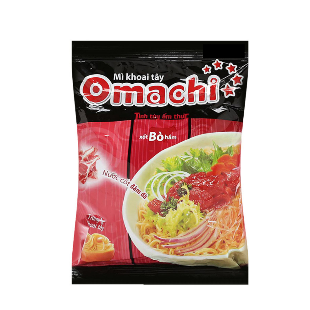 Lốc 5 gói Omachi mì khoai tây xốt bò hầm sườn hầm ngũ quả 80g
