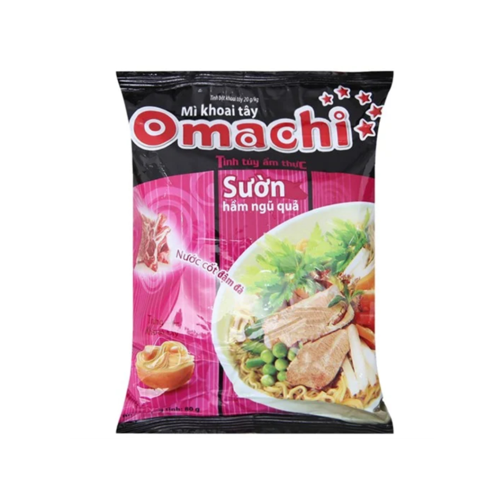 Lốc 5 gói Omachi mì khoai tây xốt bò hầm sườn hầm ngũ quả 80g