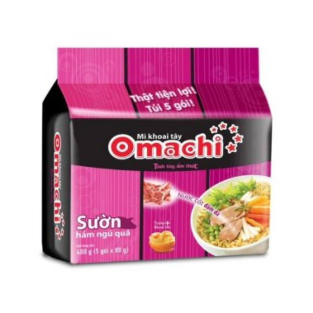 Lốc 5 gói Omachi mì khoai tây xốt bò hầm sườn hầm ngũ quả 80g