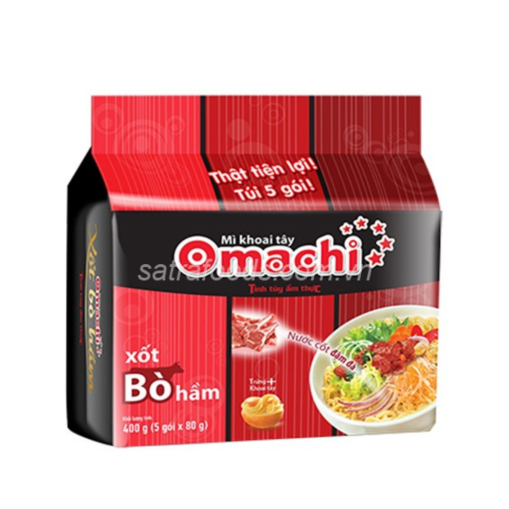 Lốc 5 gói Omachi mì khoai tây xốt bò hầm sườn hầm ngũ quả 80g