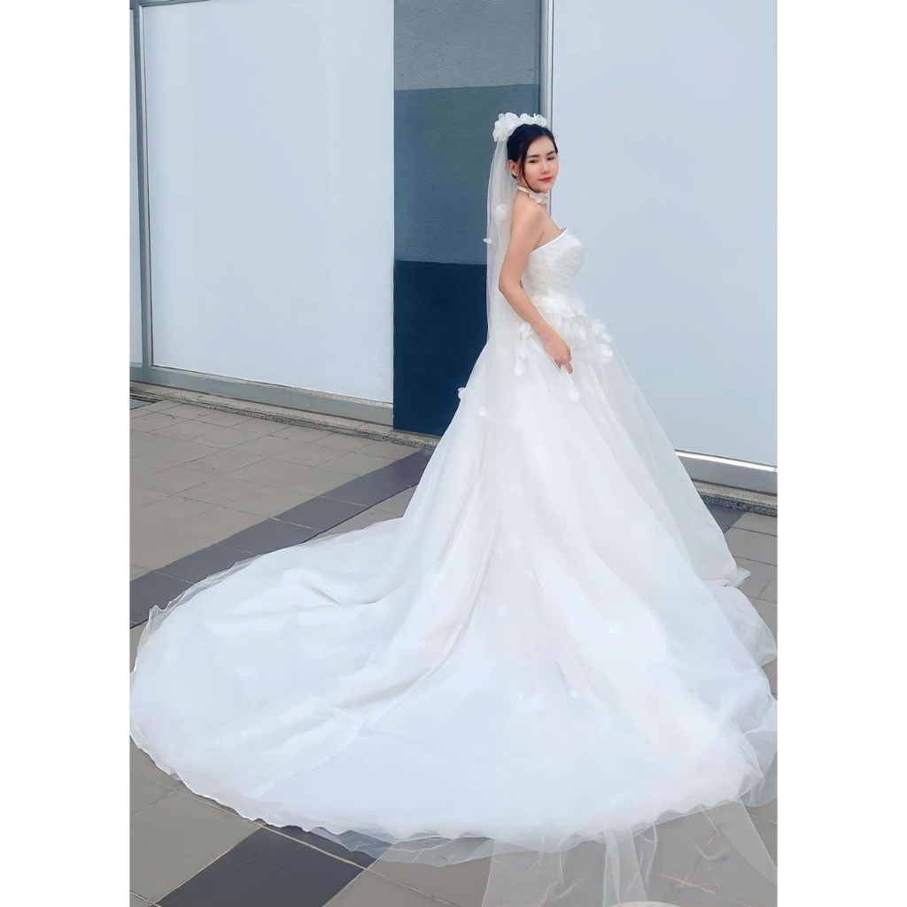 Đầm cưới, đầm đi bàn, đầm cô dâu lưới cúp đính hoa nỗi 3d full size s/m/l/xl hàng có sẵn