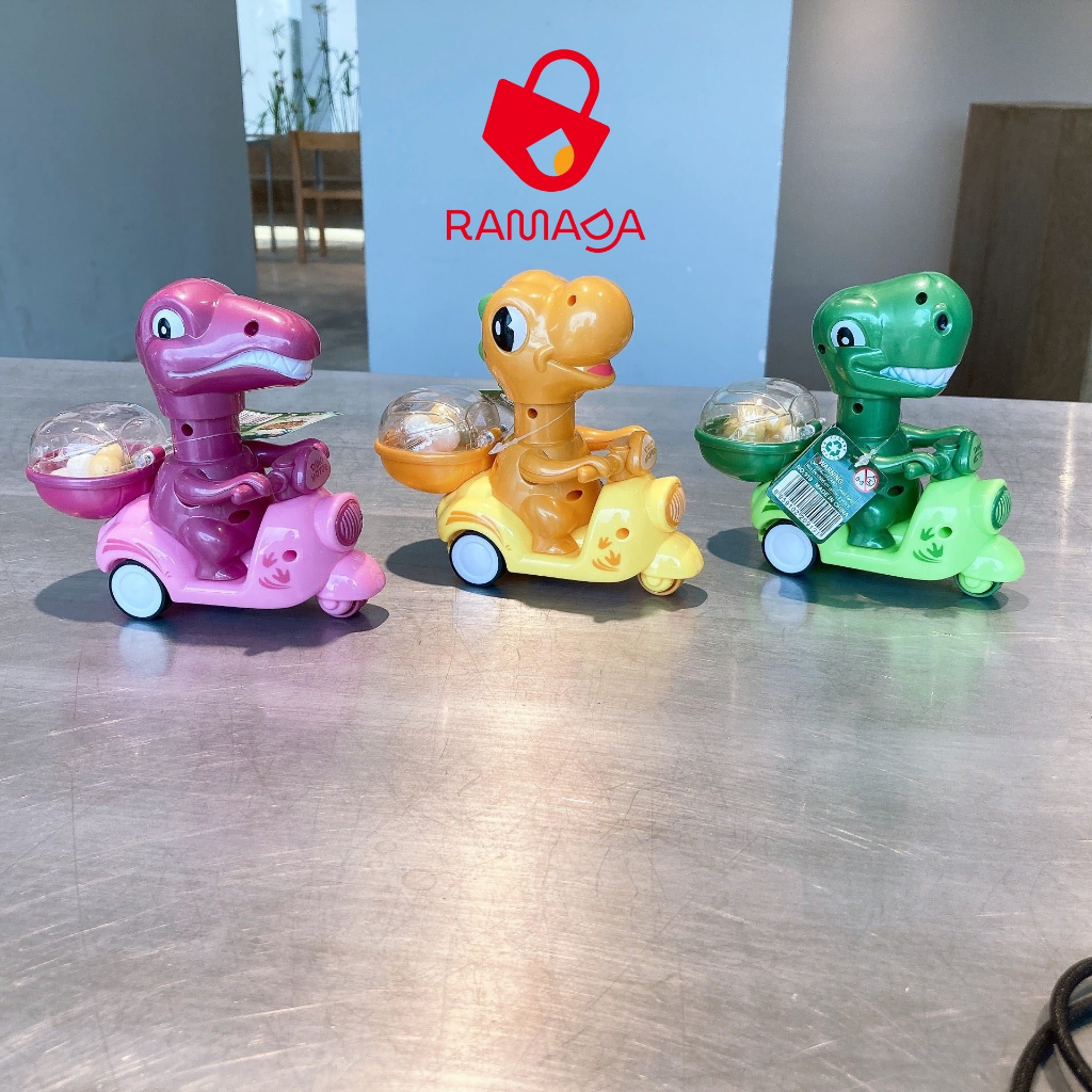 Kẹo đồ chơi khủng long cưỡi xe máy cute Juqi dành cho bé