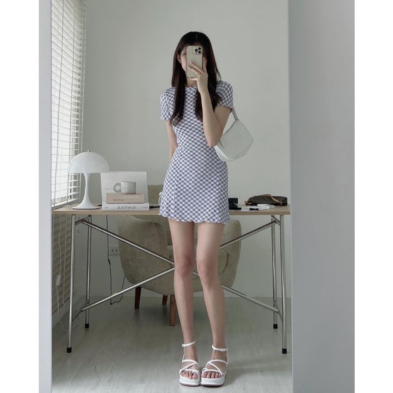 PASS Váy Body Kẻ Caro Dáng A Màu Tím