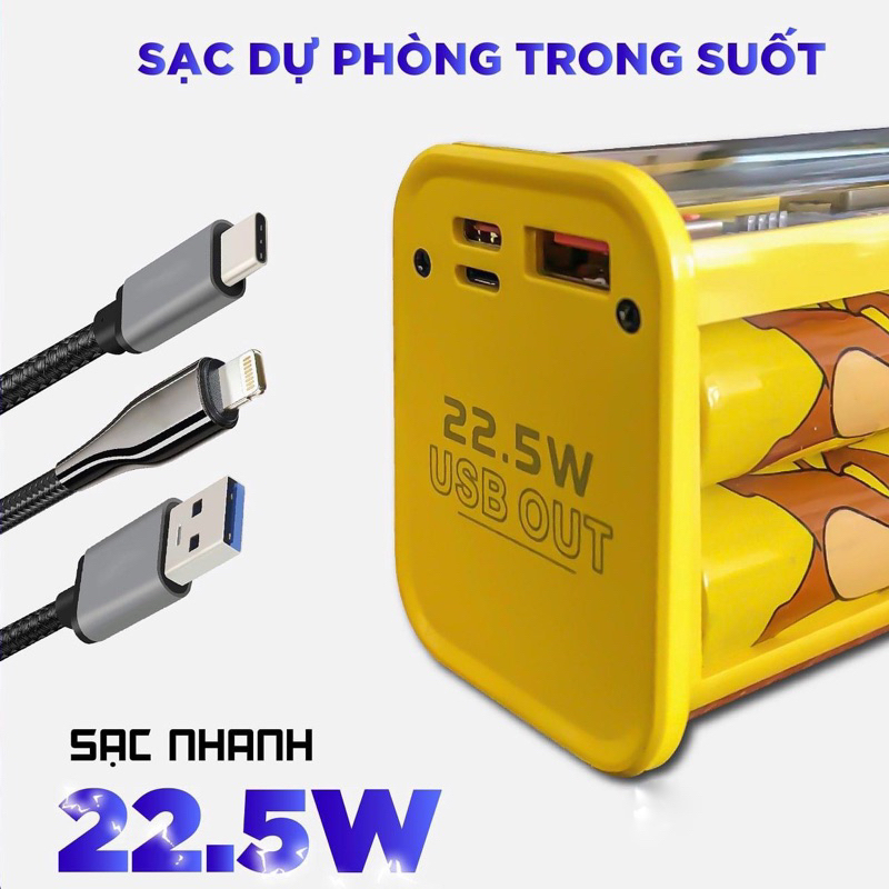 Sạc Dự Phòng 20000 mAh,8 PIN 18650 Hình Trụ,Sạc Nhanh PD 22,5W-Bảo Hành 12 Tháng