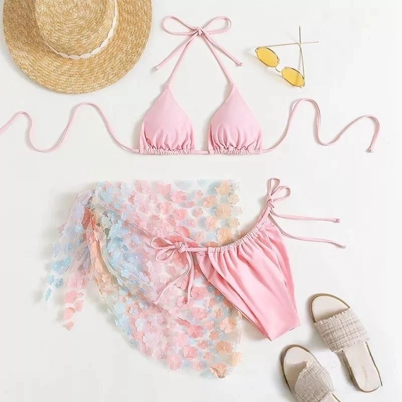 Bikini 3 Mảnh Tam giác Hồng Pastel Cầu Vồng