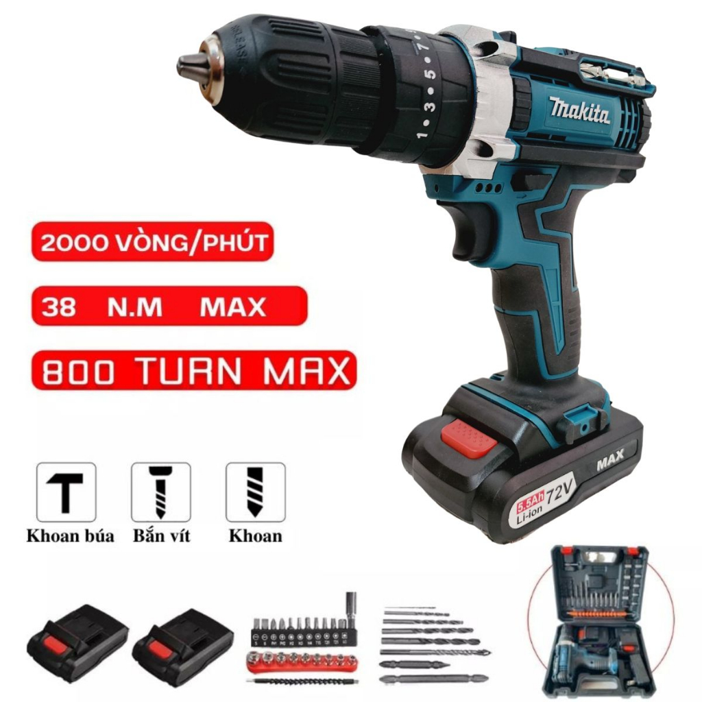 Máy khoan Makita 72V 3 Chức Năng - Khoan pin Makita lõi đồng 100% bảo hành 24 tháng