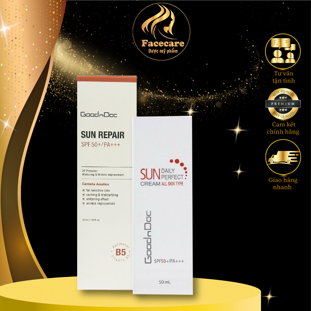 Kem Chống nắng Goodndoc Daily Perfect Suncream  và KCN SUN REPAIR Nâng Tone SPF 50+/PA+++ 50ml