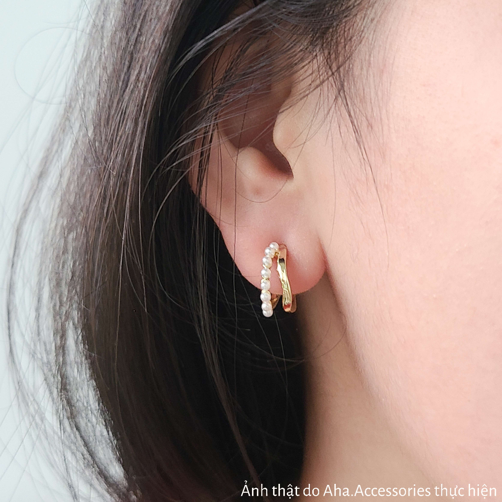 Bông tai nữ Khuyên tai chữ C gợn sóng đính chuối ngọc trai nhân tạo Aha.Accessories KNT1