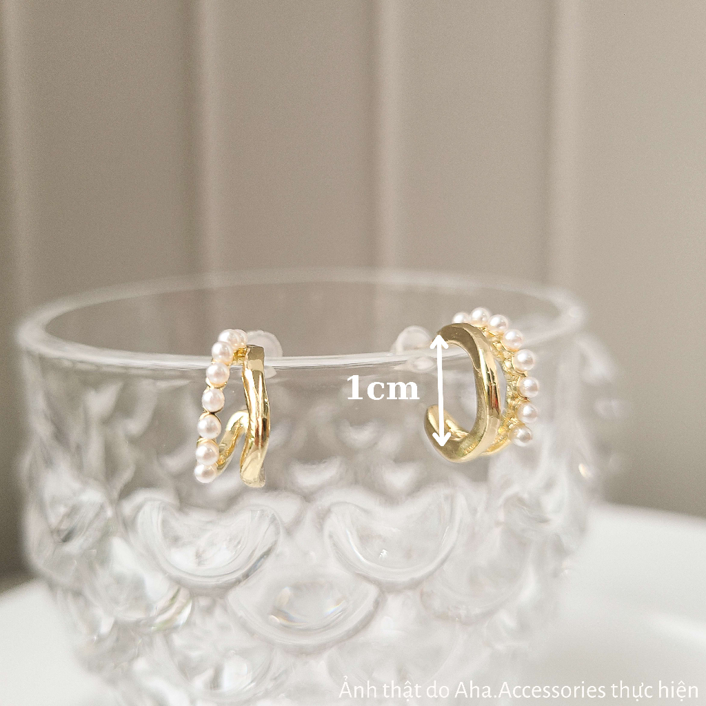 Bông tai nữ Khuyên tai chữ C gợn sóng đính chuối ngọc trai nhân tạo Aha.Accessories KNT1