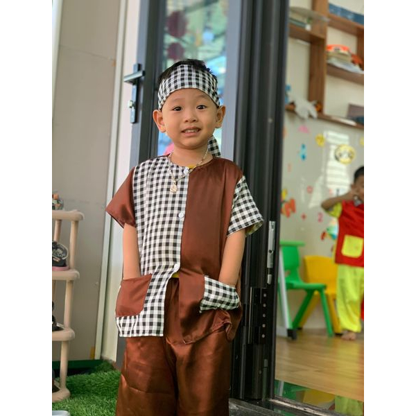 Bộ bà ba cho bé 10-30kg vải lụa đẹp đã kèm khăn