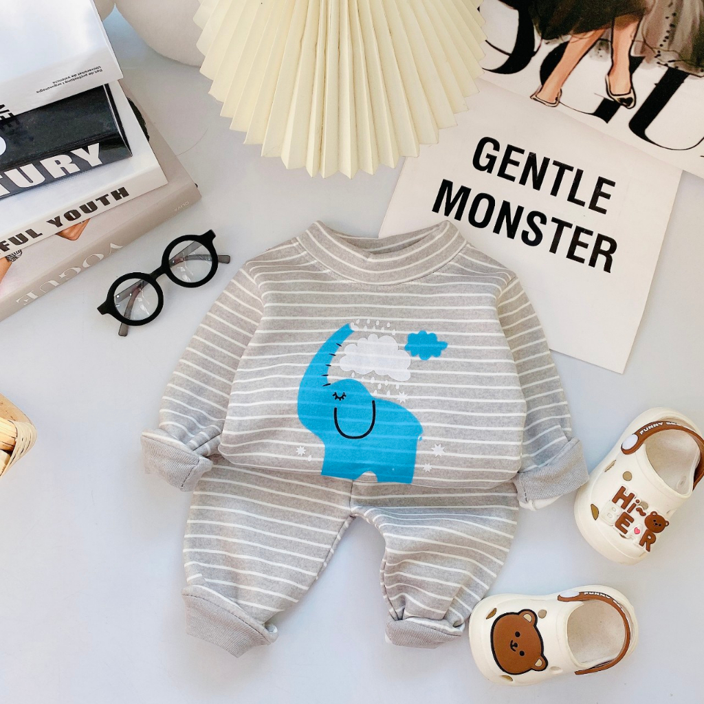 Bộ nỉ bông bé trai , quần áo dài tay bé gái co gian 4 chiêu 6-16kg