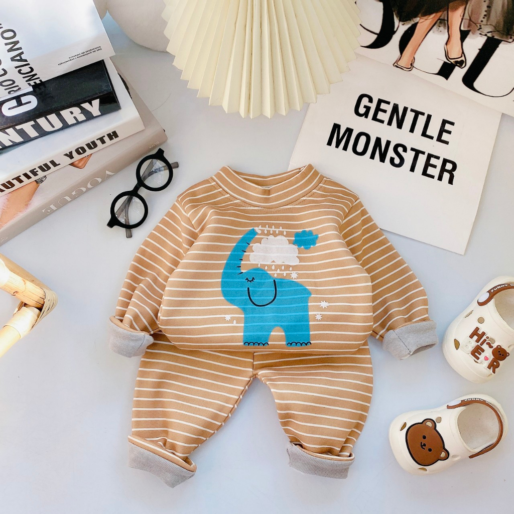 Bộ nỉ bông bé trai , quần áo dài tay bé gái co gian 4 chiêu 6-16kg