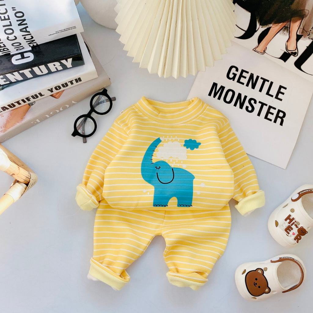 Bộ nỉ bông bé trai , quần áo dài tay bé gái co gian 4 chiêu 6-16kg