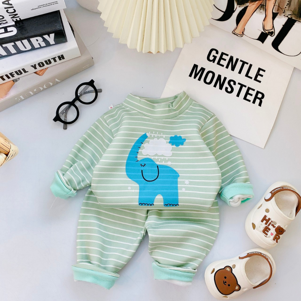 Bộ nỉ bông bé trai , quần áo dài tay bé gái co gian 4 chiêu 6-16kg