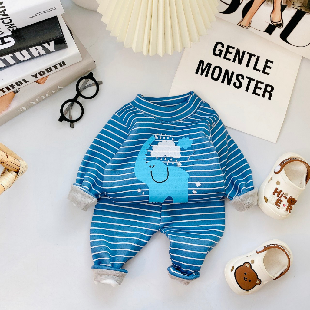 Bộ nỉ bông bé trai , quần áo dài tay bé gái co gian 4 chiêu 6-16kg