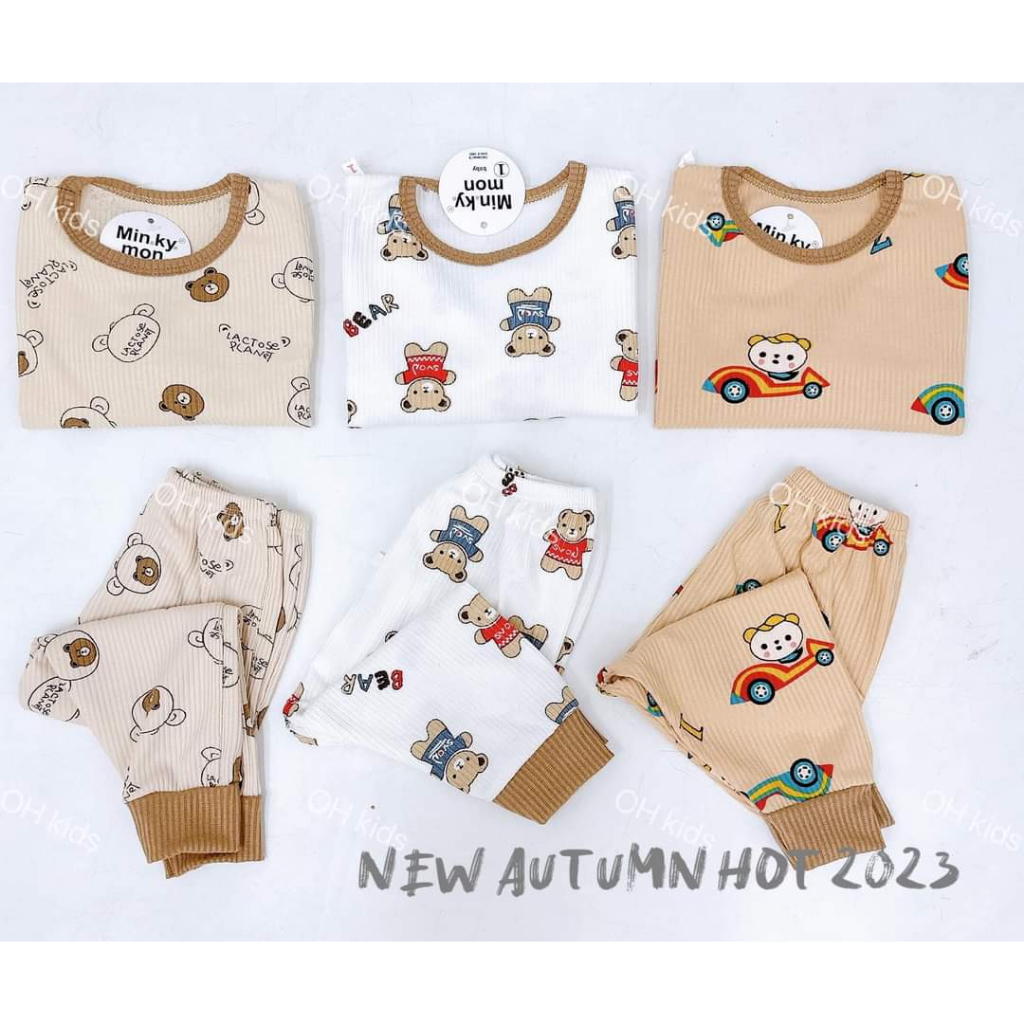 Bộ dài tay len tăm cho bé trai , quần áo bé gái vải len 3 màu co giãn 4 chiêu