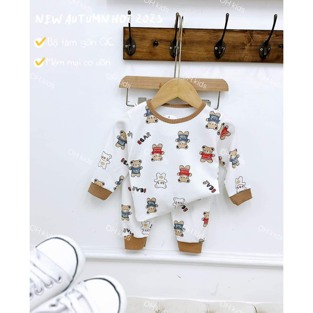 Bộ dài tay len tăm cho bé trai , quần áo bé gái vải len 3 màu co giãn 4 chiêu