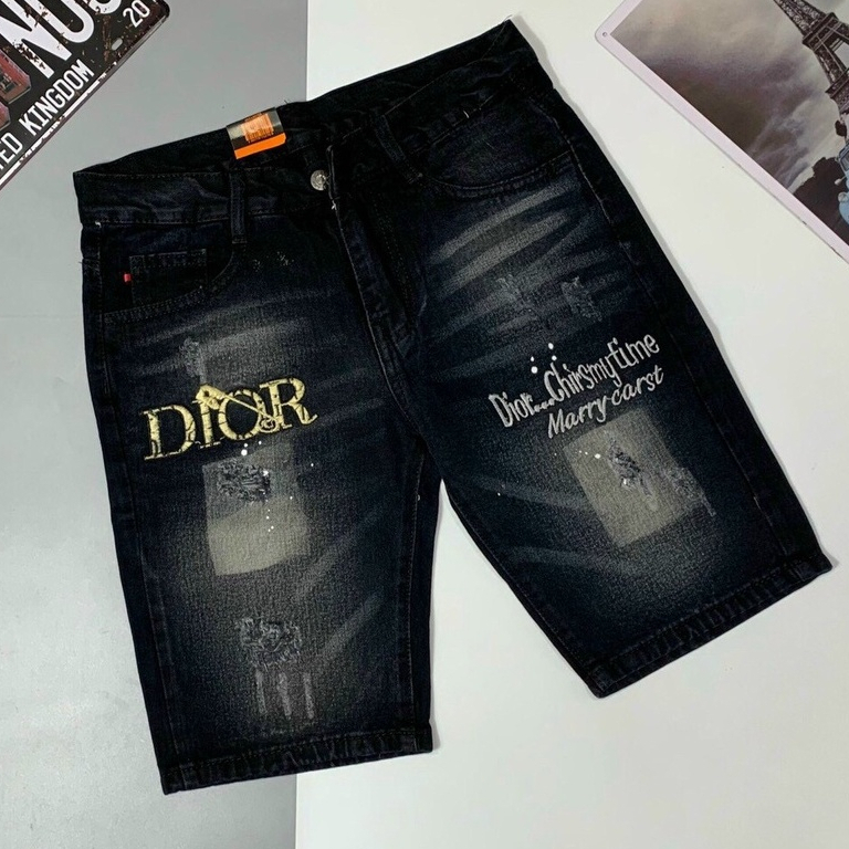 Quần short jean nam cao cấp short jean thêu logo hoạ tiết nổi cao cấp phong cách