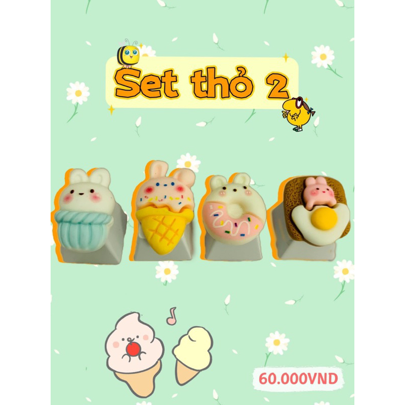 🐰Nút bàn phím cơ ABS doubleshot thỏ trắng bakery dễ thương🐰