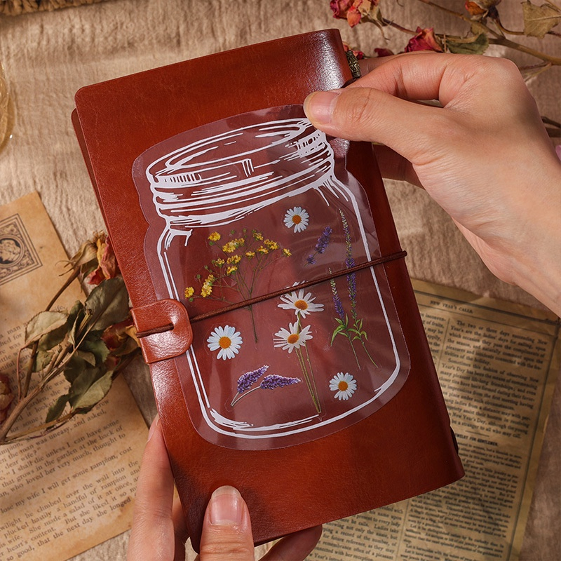 Set 6 tấm sticker trong suốt HOA LÁ DƯƠNG SỈ HOA HỒNG ĐỎ LÁ TÁO MIMOSA LAVENDER HOA CÚC dán Bullet Journal thư thiệp quà