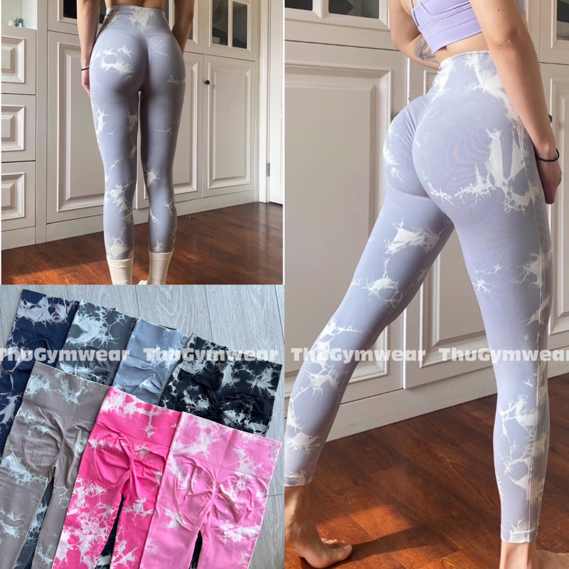 Quần legging tập gym loang vân đá có chun v3