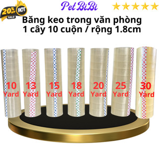  Băng keo trong văn phòng loại nhỏ 1 cây 10 cuộn rộng 1.8cm 10yard-13yard-15yard-18yard-20yard-25yard-30yard - STBK 