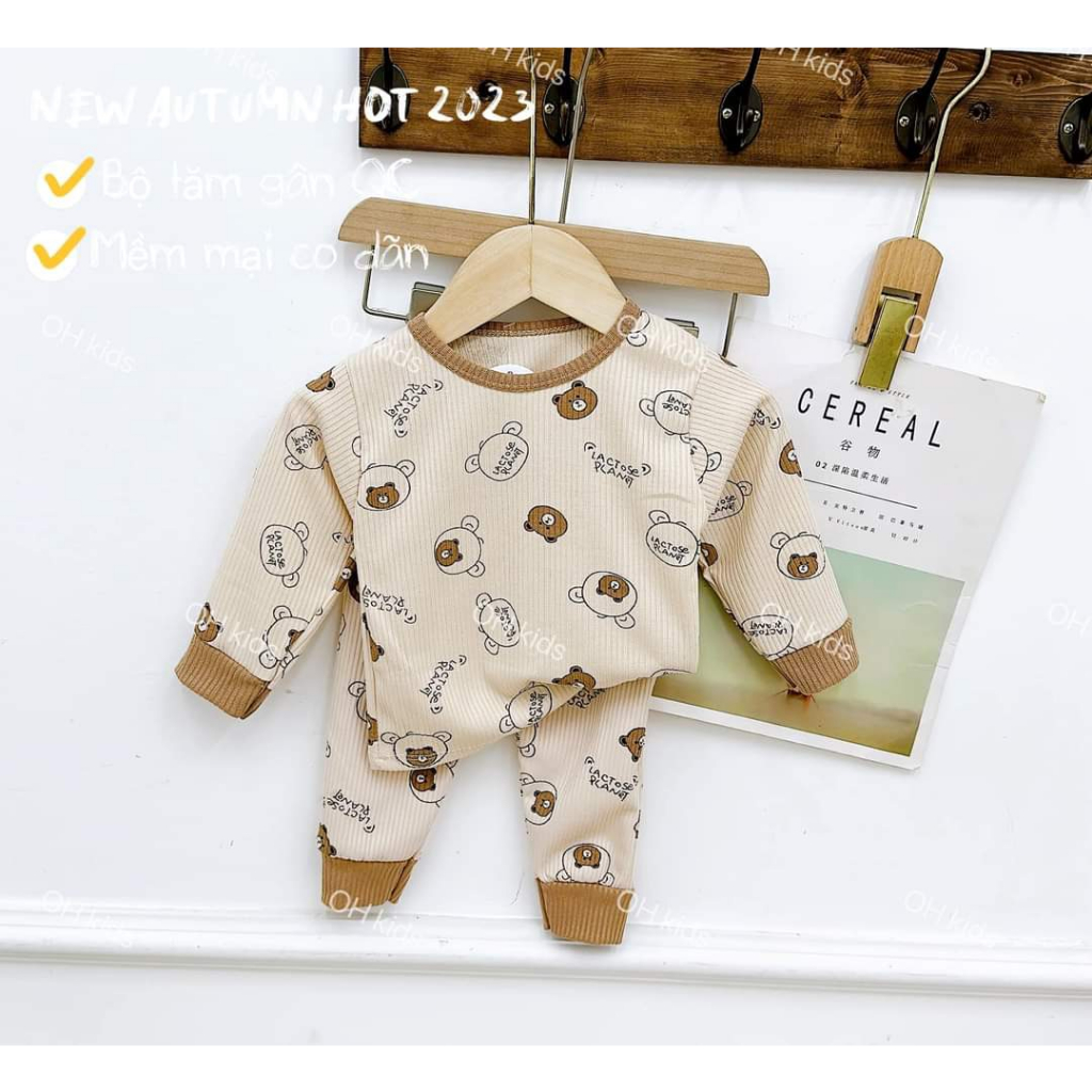 Bộ dài tay len tăm cho bé trai , quần áo bé gái vải len 3 màu co giãn 4 chiêu