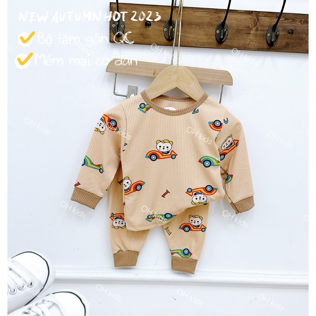 Bộ dài tay len tăm cho bé trai , quần áo bé gái vải len 3 màu co giãn 4 chiêu