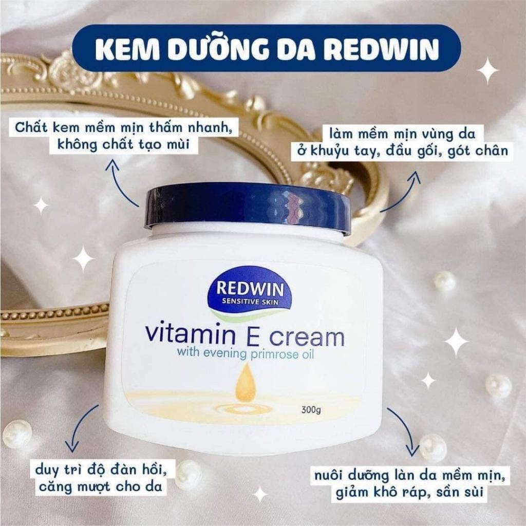 Kem dưỡng ẩm Redwin Vitamin E Cream 300g Úc - Kem dưỡng da Vitamin E luôn ẩm mướt, mịn màng, phục hồi và bảo vệ làn da