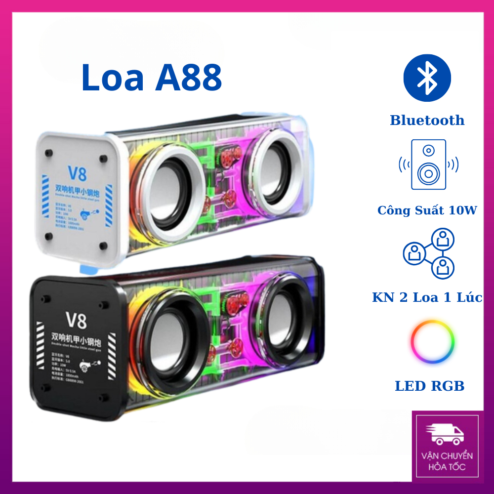 Loa loa Bluetooth A88 mini Cầm Tay Công Suất Lớn, Âm Thanh Sống Động, Led Nháy Theo Nhạc Cực Chill -