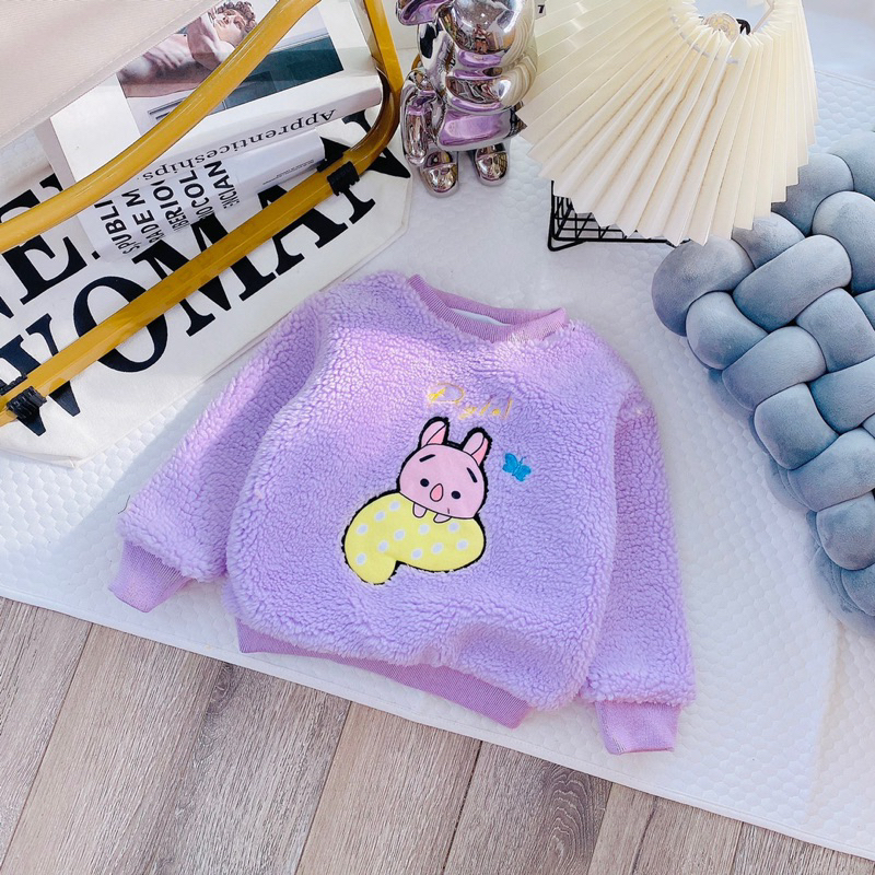 Áo lông cừu thêu hình ngộ nghĩnh bé gái