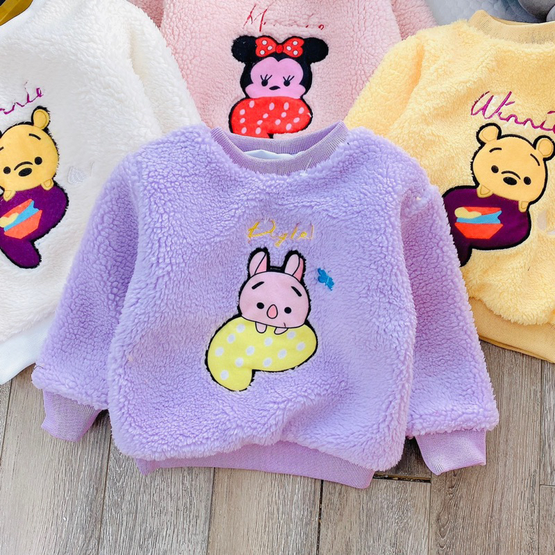 Áo lông cừu thêu hình ngộ nghĩnh bé gái