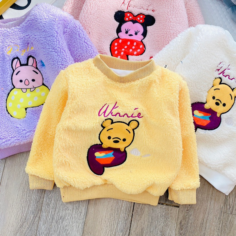 Áo lông cừu thêu hình ngộ nghĩnh bé gái