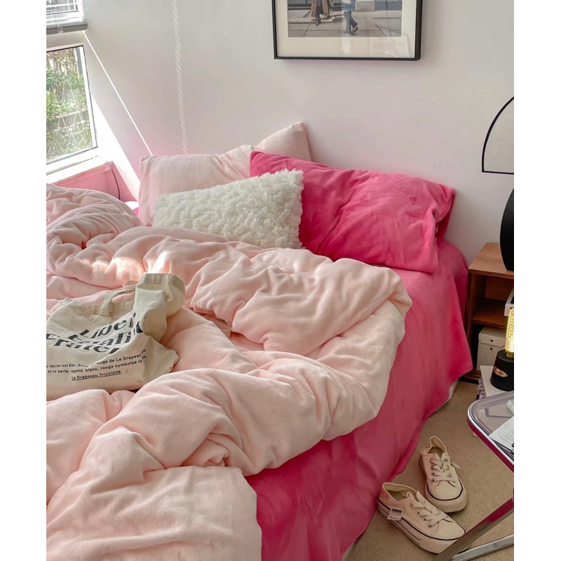 Bộ chăn ga gối nỉ tuyết sữa phong cách phối một màu sang trọng tinh tế sẵn tại SamSam-bedding