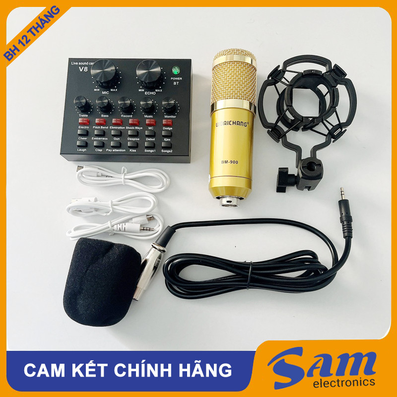 Bộ thu âm livestream V8 và BM900  phiên bản quốc tế có bluetooth dành cho tiktoker, bigo, youtober, facbooker...