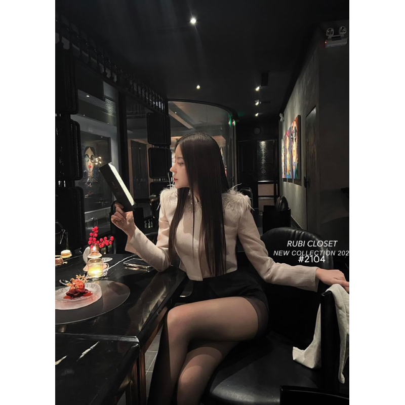 Áo vest sơ mi vai lông đính đá siêu hot