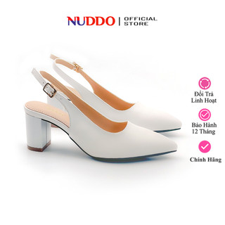 Giày Cao Gót Nữ Bít Mũi Đế Vuông 5 Phân, Guốc Slingback Mũi Nhọn Quai Sau 5cm Da Mềm NUDDO _N201