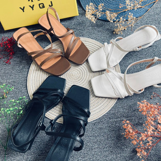 Sandal da mịn dây mảnh vát chéo cạnh chun gót - 4P