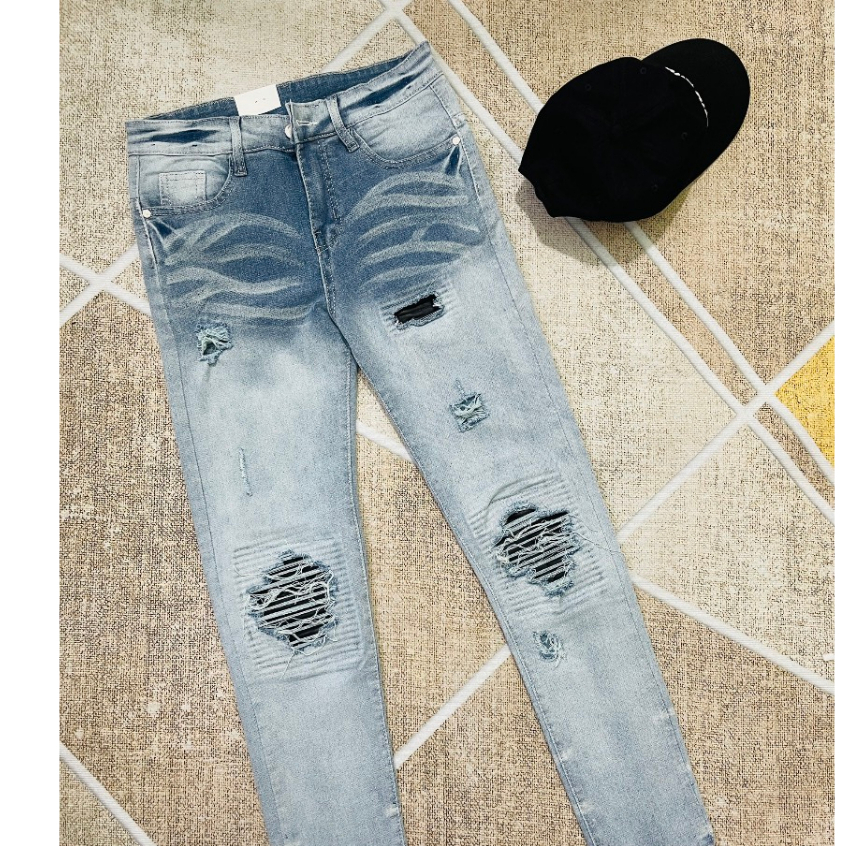 Quần bò jean nam xanh rách vá da đẹp mẫu mới hot,chất jean co giãn chuẩn form giá tốt