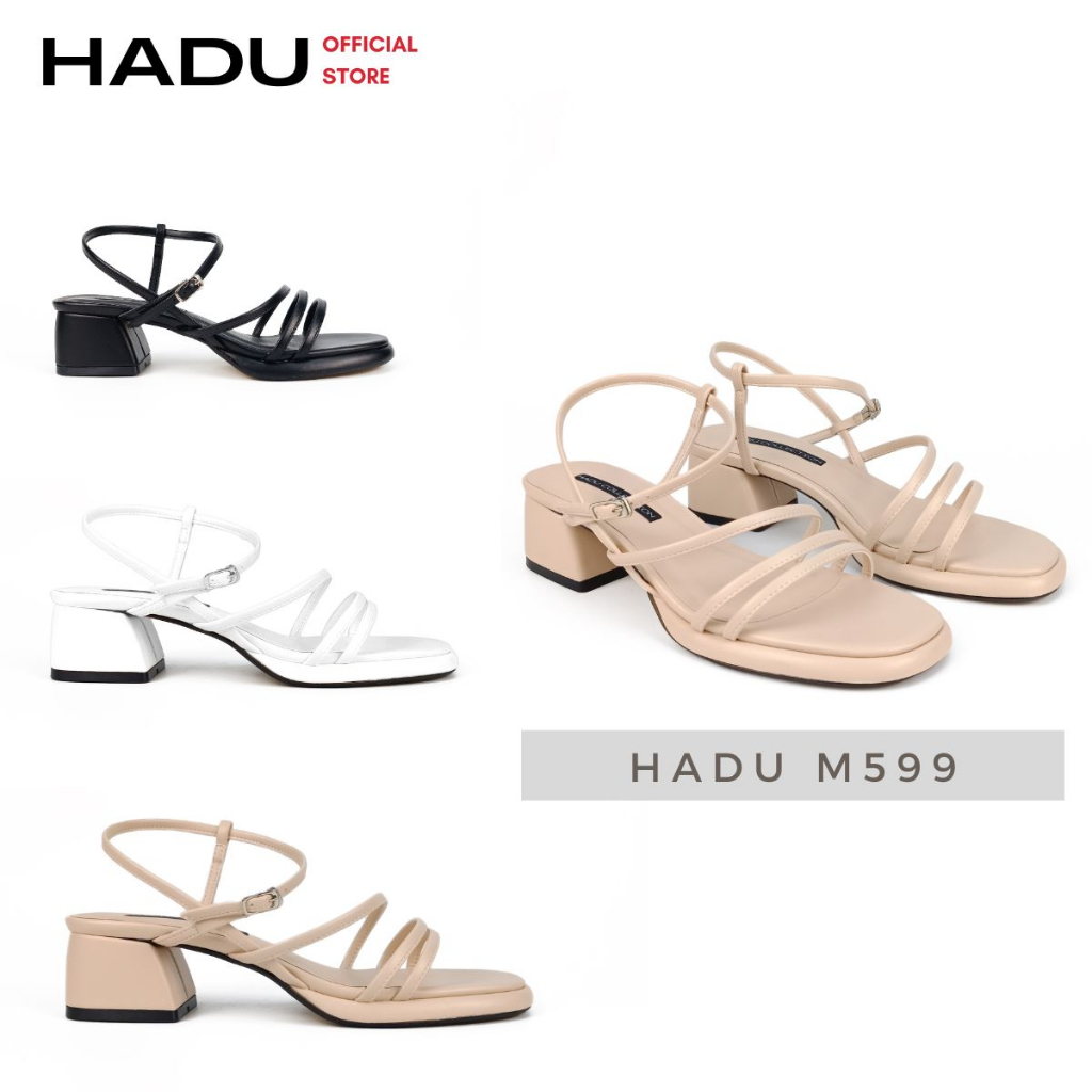 Giày Sandal Gót Vuông 5P Quai Mảnh Đan Chéo MUNLET HADU M599, Da PU mờ, BH 24T