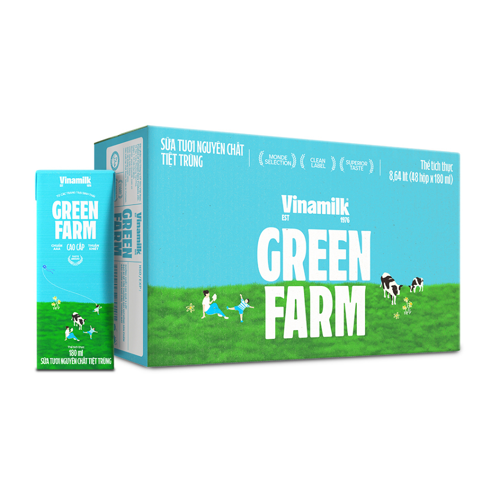 Thùng 48 hộp Sữa tươi tiệt trùng Green Farm 100% không đường Hộp 180ml