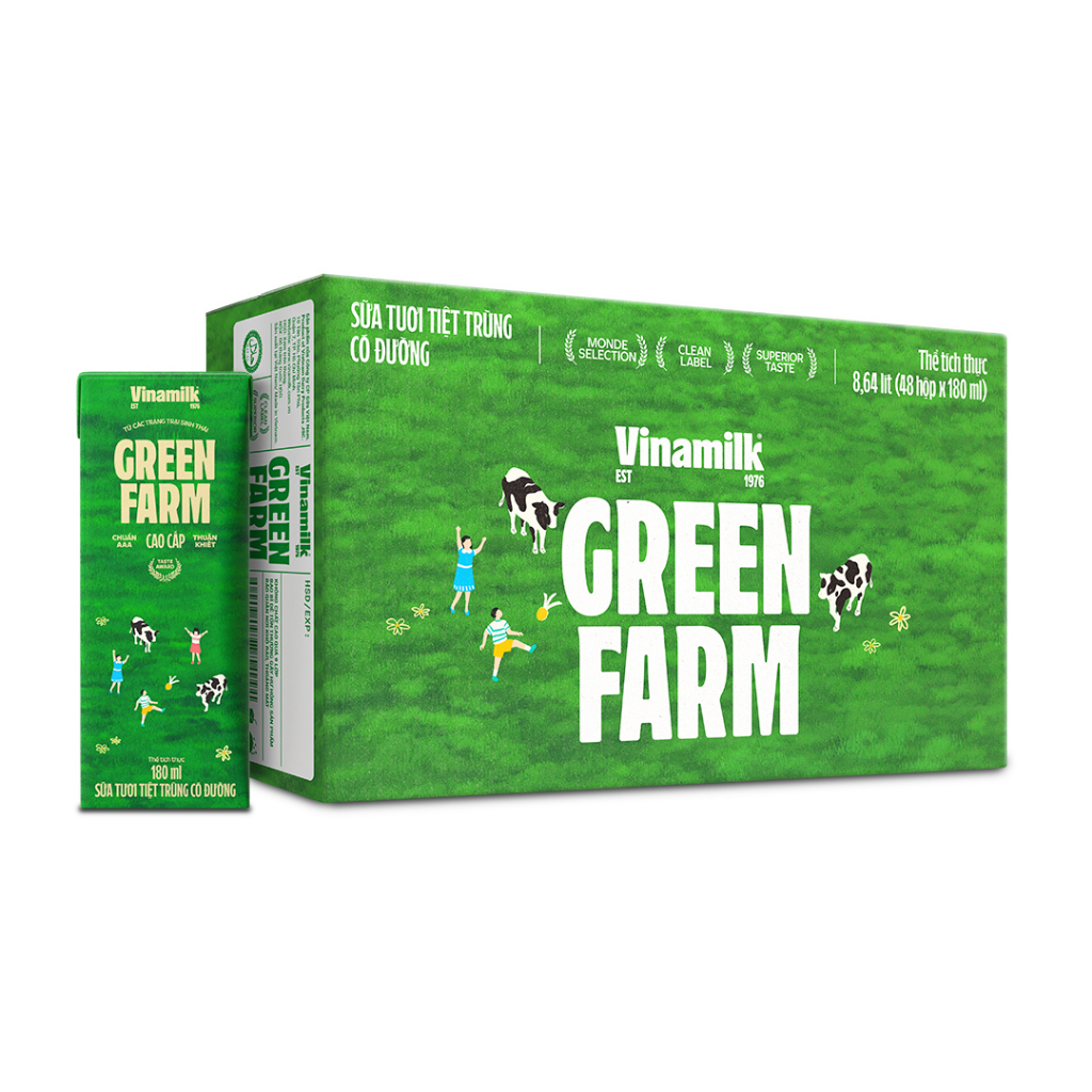 Thùng 48 Hộp Sữa Tươi Tiệt Trùng Vinamilk Green Farm có đường Hộp 180ml