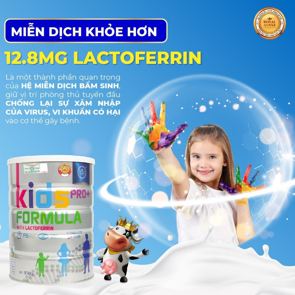 Sữa Hoàng Gia Úc Tăng Chiều Cao ROYAL AUSNZ Kids Pro+ With Lactoferrin Bổ Sung Dưỡng Chất Cho Trẻ Từ 3 – 18 Tuổi Hộp