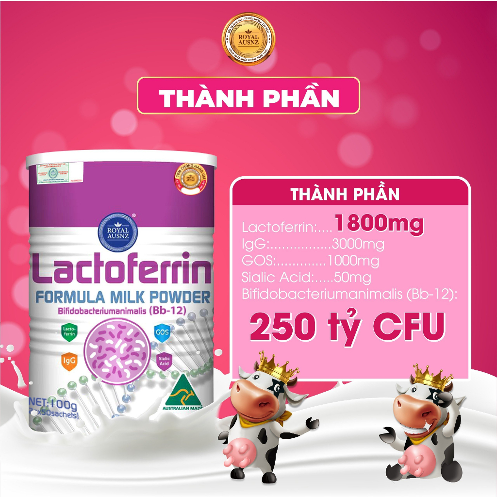 Sữa Bột Hoàng Gia Úc Tăng Cường Hệ Miễn Dịch ROYAL AUSNZ Lactoferrin Formula Milk BB-12 Hỗ Trợ Tiêu Hoá Tốt (50 gói x 2g