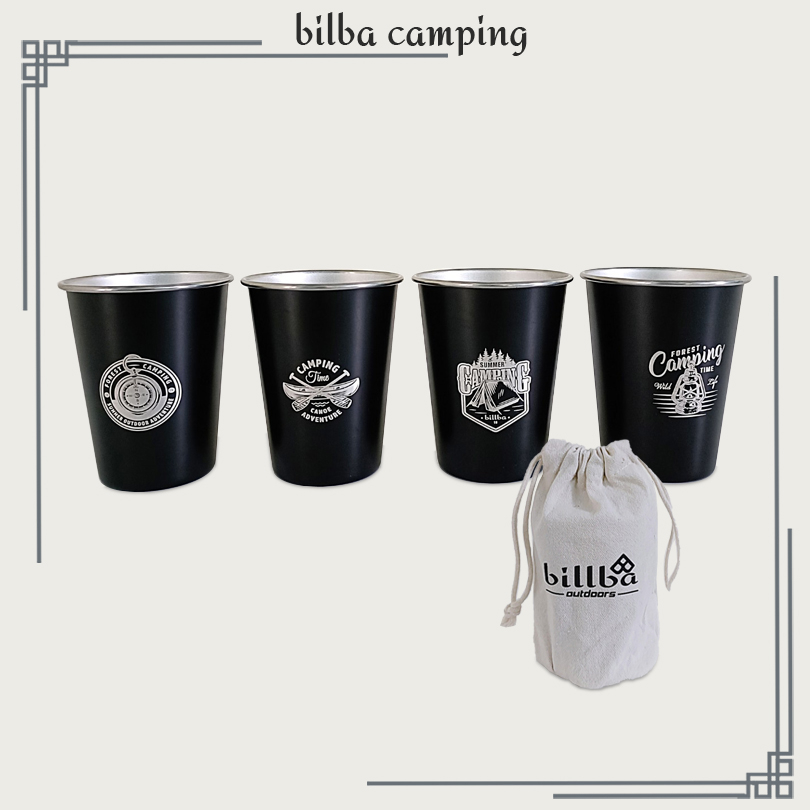 Set 4 cốc uống nước inox 304 xếp gọn dùng đi du lịch dã ngoại cắm trại có dung tích 350ml kèm túi đựng BB4214- Bil