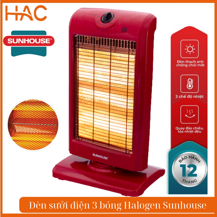 Đèn Sưởi Điện 3 Bóng Halogen Sunhouse SHD7016 -Máy Sưởi Phòng Ngủ -Tỏa Nhiệt Đều -Đèn Sưởi Nhà Tắm -Tốc độ làm ấm nhanh.