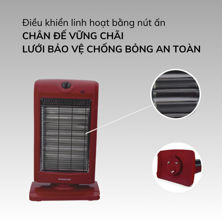 Đèn Sưởi Điện 3 Bóng Halogen Sunhouse SHD7016 -Máy Sưởi Phòng Ngủ -Tỏa Nhiệt Đều -Đèn Sưởi Nhà Tắm -Tốc độ làm ấm nhanh.