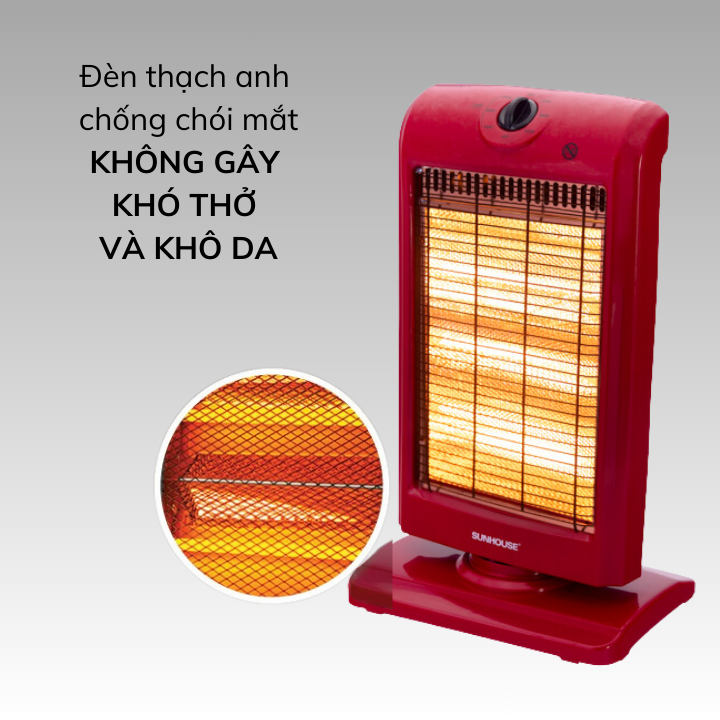 Đèn Sưởi Điện 3 Bóng Halogen Sunhouse SHD7016 -Máy Sưởi Phòng Ngủ -Tỏa Nhiệt Đều -Đèn Sưởi Nhà Tắm -Tốc độ làm ấm nhanh.